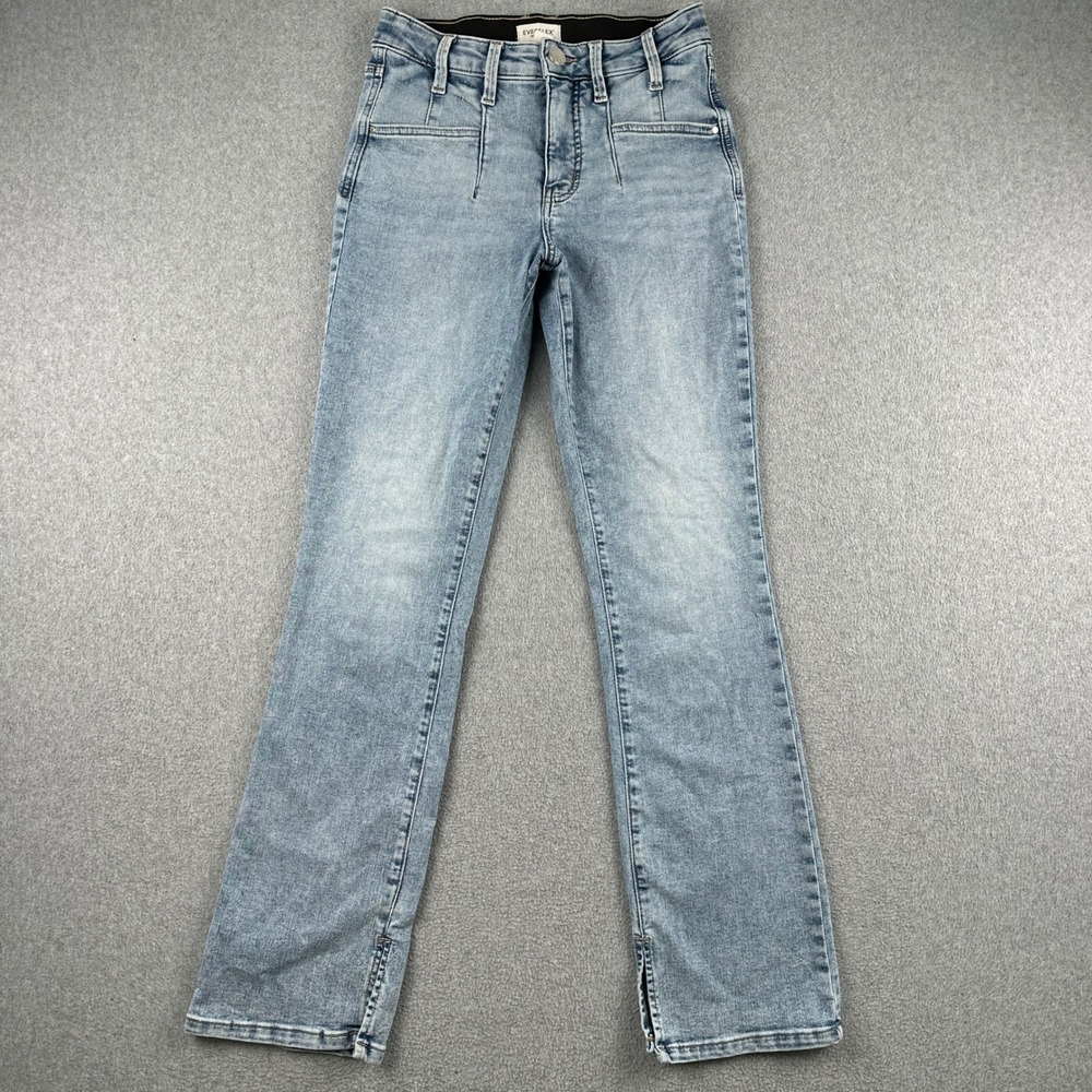Maurices Everflex Jeans Womens 4‎ Blue Slim Boot High Rise Seam Detail Split Hem